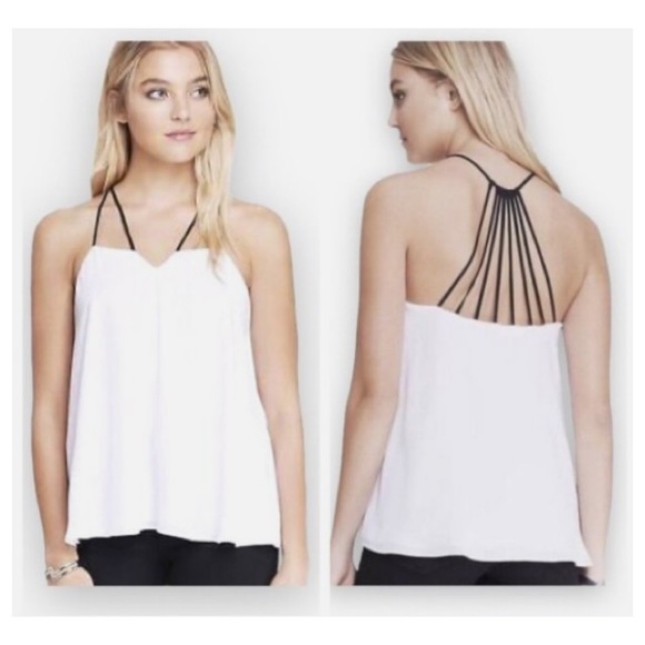 Express Blouse Silk-like off white Ivory with Black Straps Cami Top Size S - Picture 4 of 10